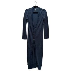 Free People Knit Button Down Duster Cardigan Womens XS Clearwater Blue Boho Chic